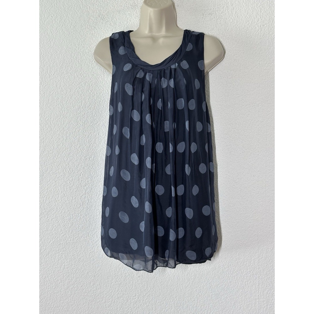 Beyond Capri Blue Silk Sleeveless Top Blouse Polka Dot Size Medium